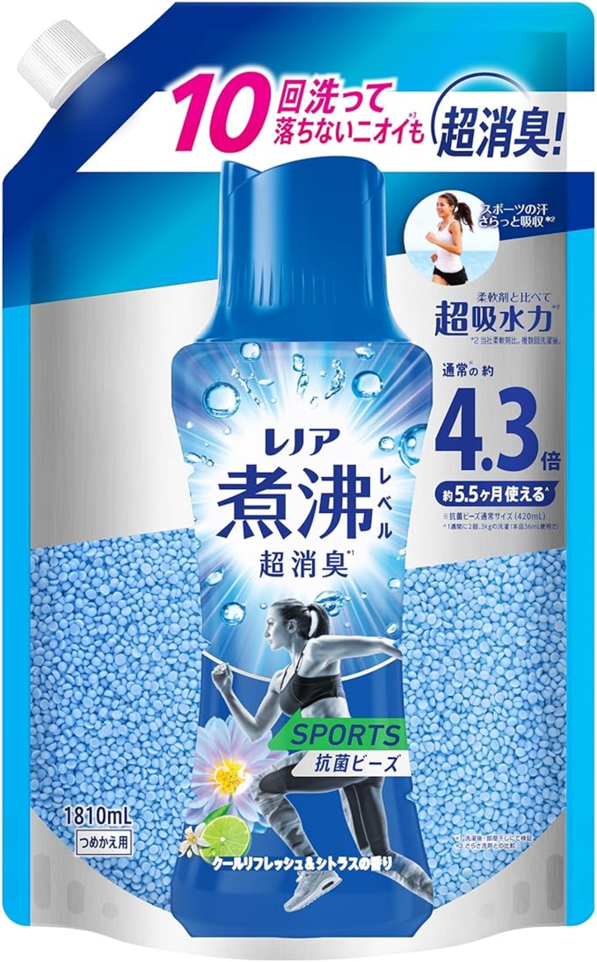 レノア 煮沸レベル消臭 抗菌ビーズ SPORTS クールリフレッシュ&シトラス 詰め替え 1,810mL [大容量] 柔軟剤と一緒に使って効果 ...