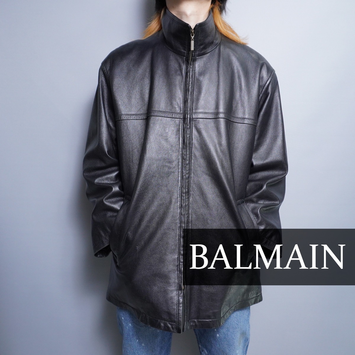 【BALMAIN】バルマン ラムレザーハイネックジャケット | ブランド古着屋 Jesus Judas（ジーザス ジューダス）