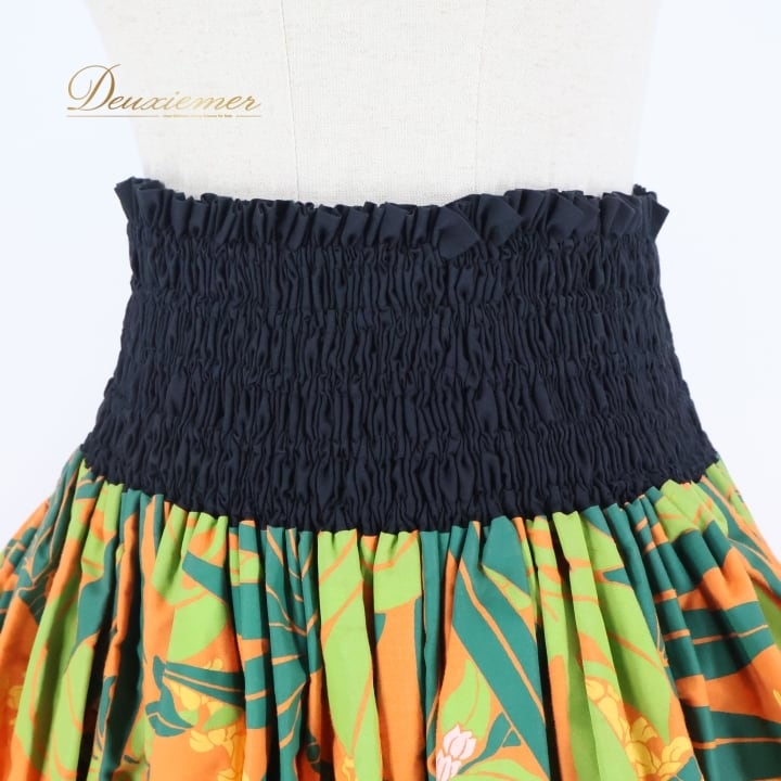 フラダンス 衣装 パウスカート オレンジ系 ブラック系 アロハ