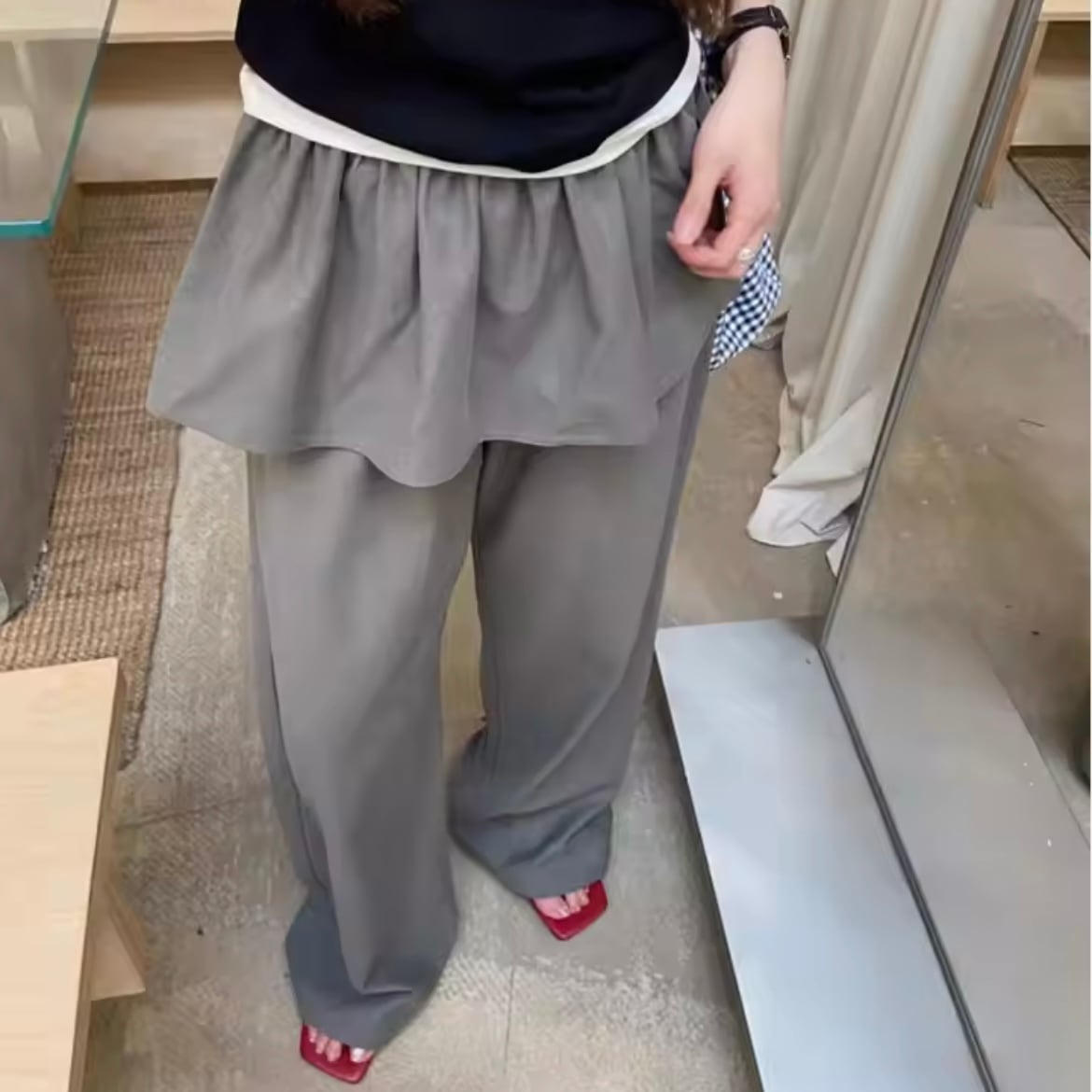 layered casual wide pants