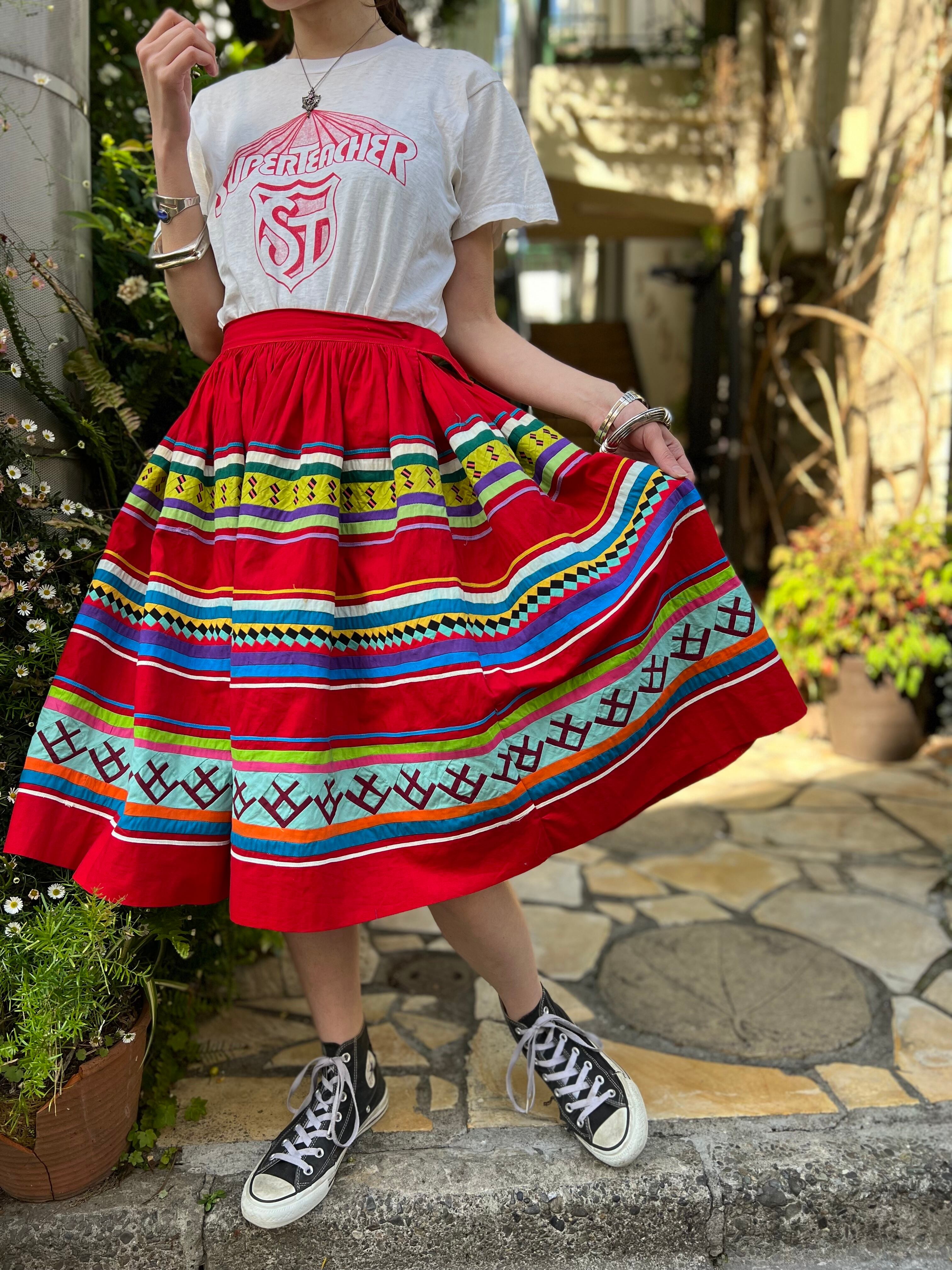 ☆ special☆Vintage seminole red × multicolor patchwork cotton ...