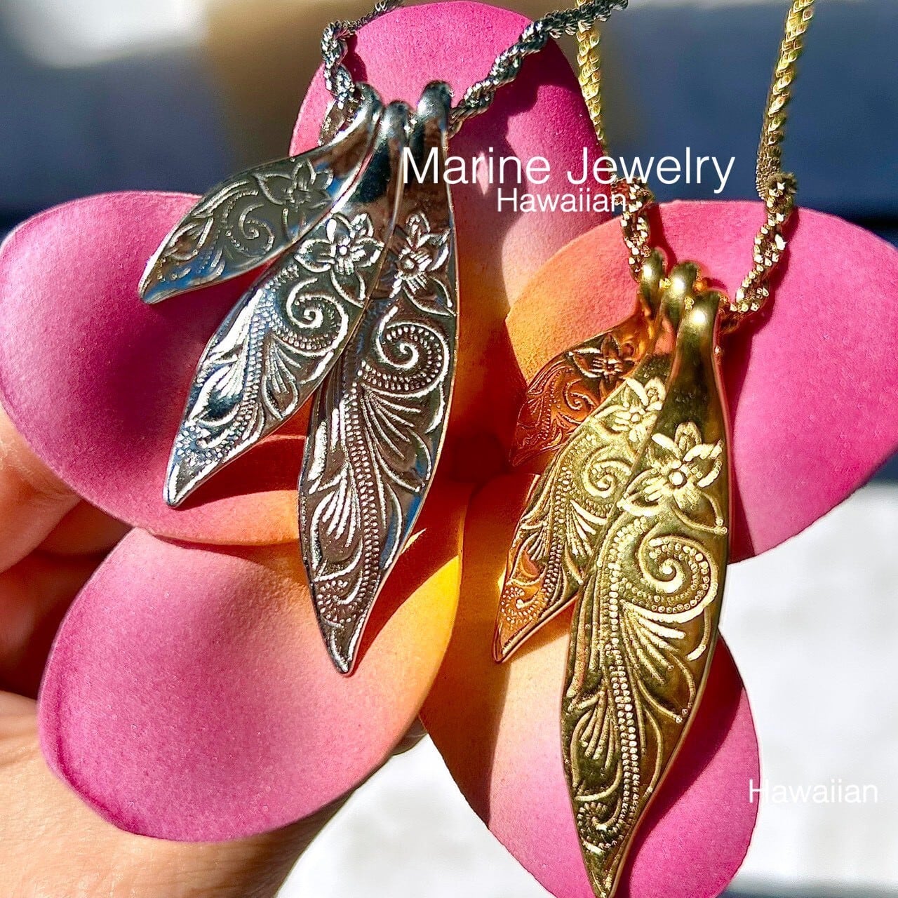 Three Feather Necklace Mサイズ | Marine Jewelry 金属アレルギー対応