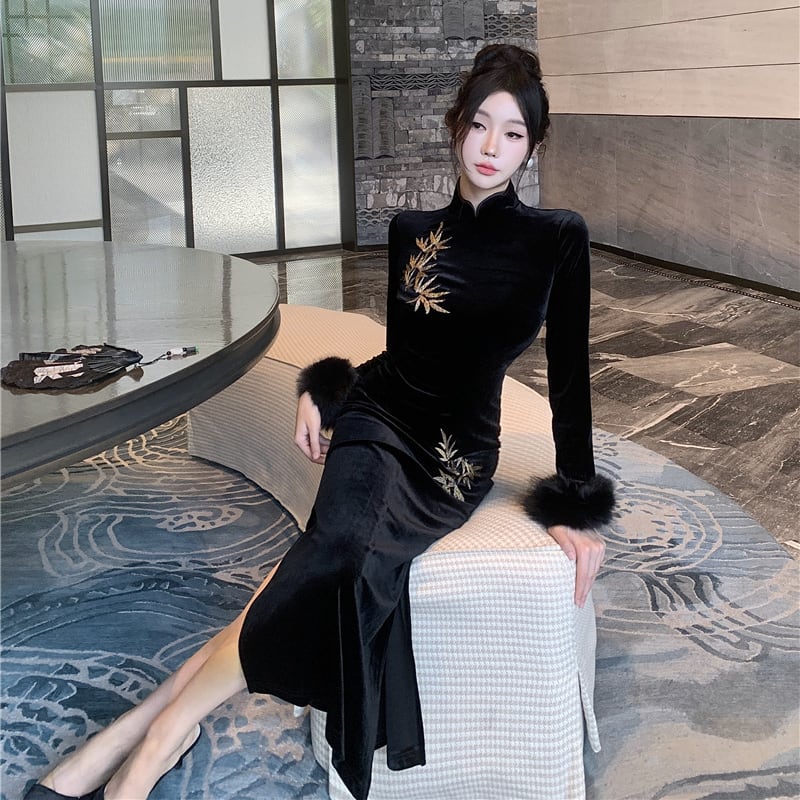 【dress】刺繡柄チャイナドレス Q8085