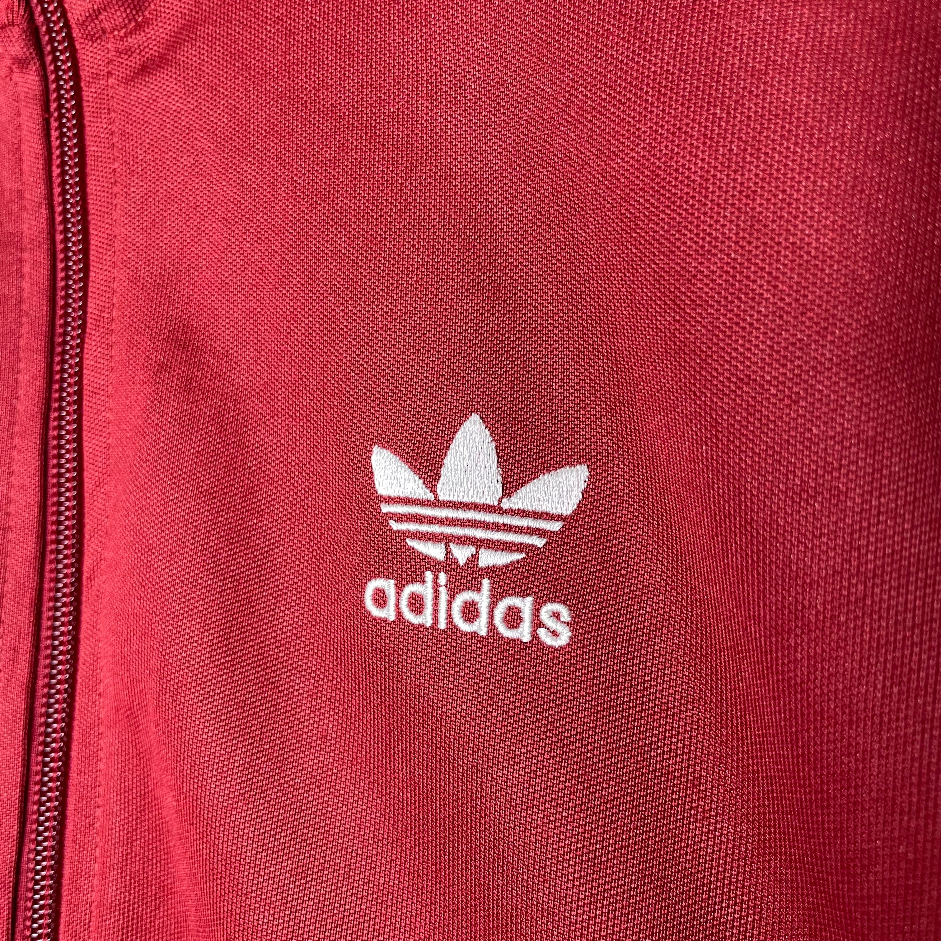 adidas ジャージ M(L相当）バーガンディ ワンポイント刺繍 ジップ 