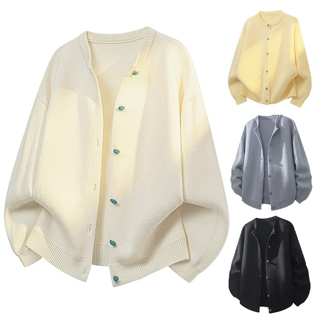 ♥可愛いボタンカーディガン！【WSシリーズ】★セーター★ ユニセックス 4color ニットトップス 大きいサイズ