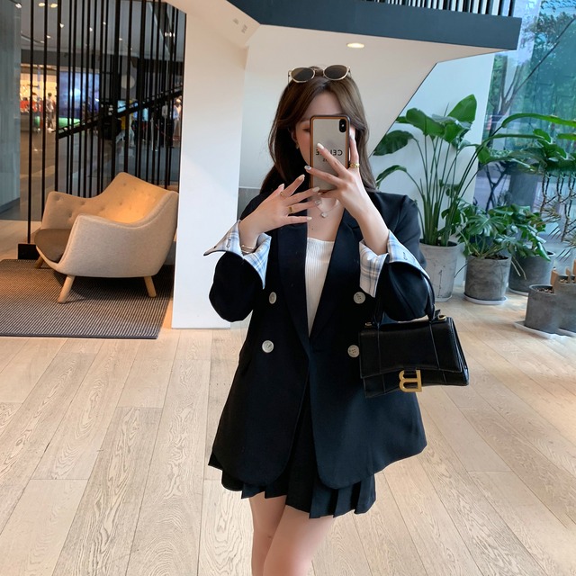 オータムスタンダードジャケット ショートスカート プリーツ レトロ 秋物 6Du_Shop_Women50048149187