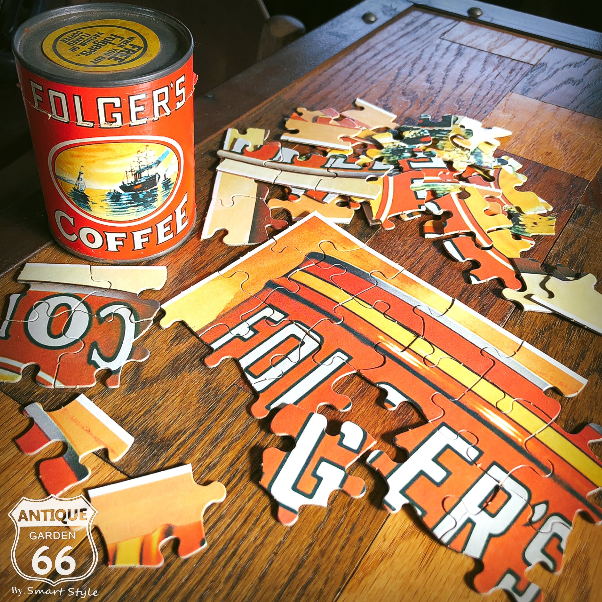 【送料込】50'-60's Folger's COFFEE パズル フォルジャーズ コーヒー 缶入り ジグソーパズル  アメリカンヴィンテージ【H-064-004】