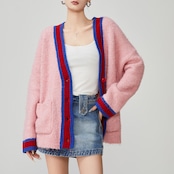 Vネック パッチワークカーディガン H0041