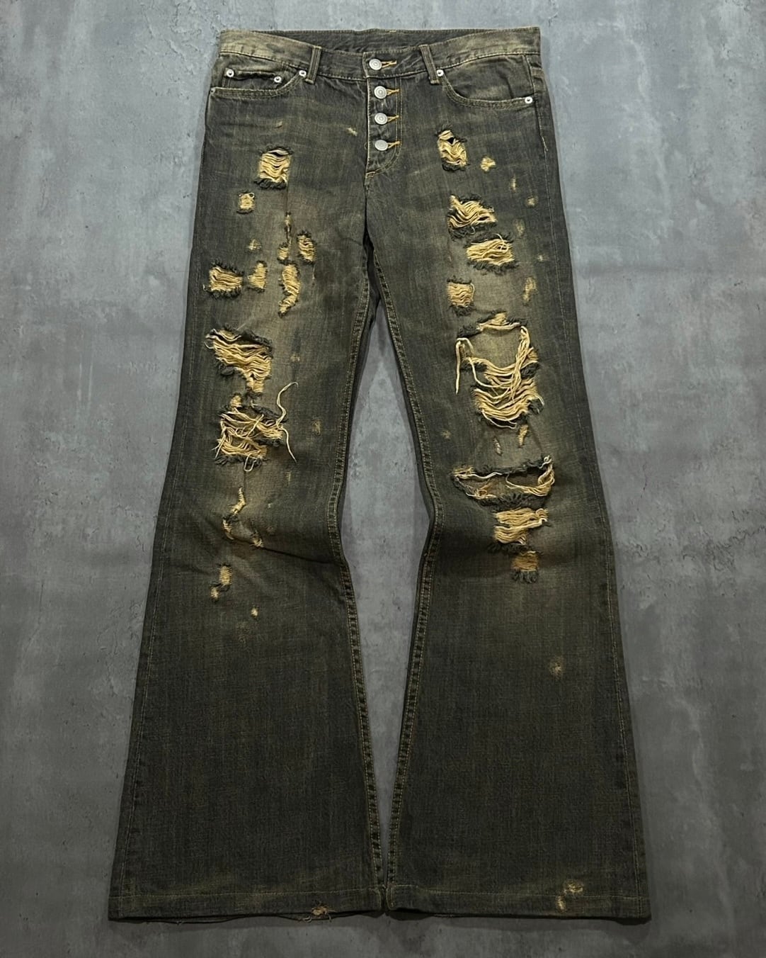 00's TORNADO MART - mud washed damege bootscut jeans