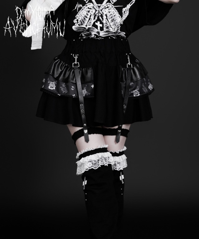 【AVENCHUMU×DimMoire】garter belt  frill original print skirt【Black】