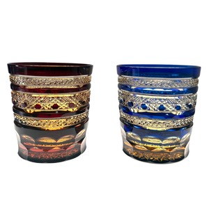 門脇硝子加工所アウトレット福袋2026 クリスタルロックグラス ペア 琥珀色金赤 琥珀色藍