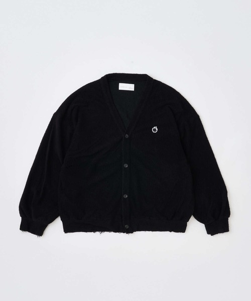 ADAM PATEK washed cotton pile raw-edge cardigan (BLK) AP2614017