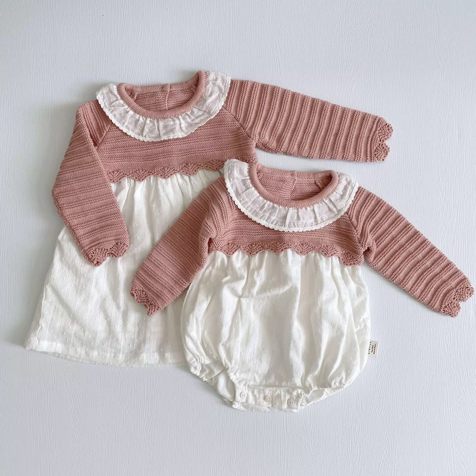 100即納 お取り寄せ 66 1 ピンクカラー ニットワンピース Or ニットロンパース お揃い リンクコーデ Mina