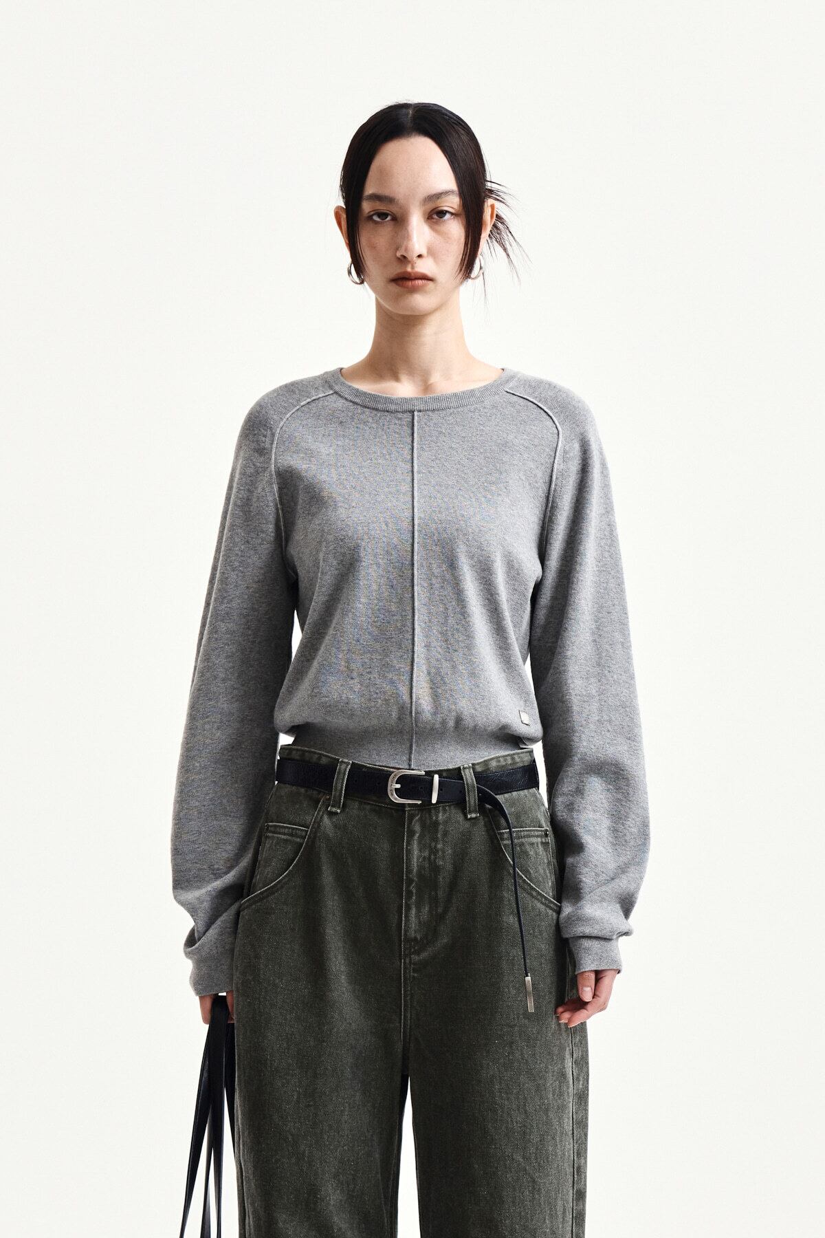 Matin Kim] RAGLAN SLEEVE KNIT PULLOVER IN GREY 正規品 韓国ブランド