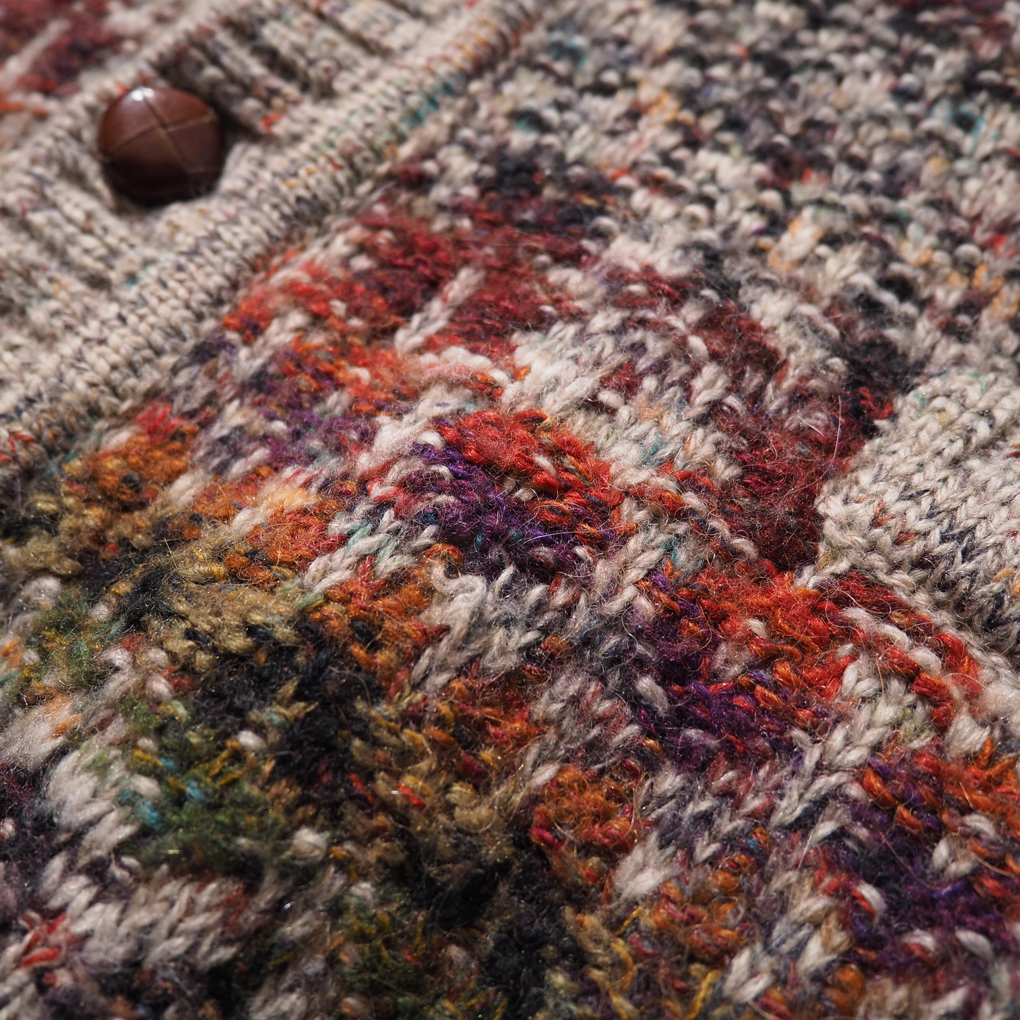 ” 極彩 ” Richly multi color plain weave vintage loose knit cardigan