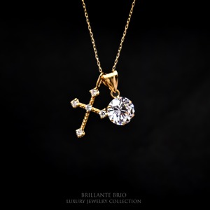 【K18】Diamond  Cross&one Necklace