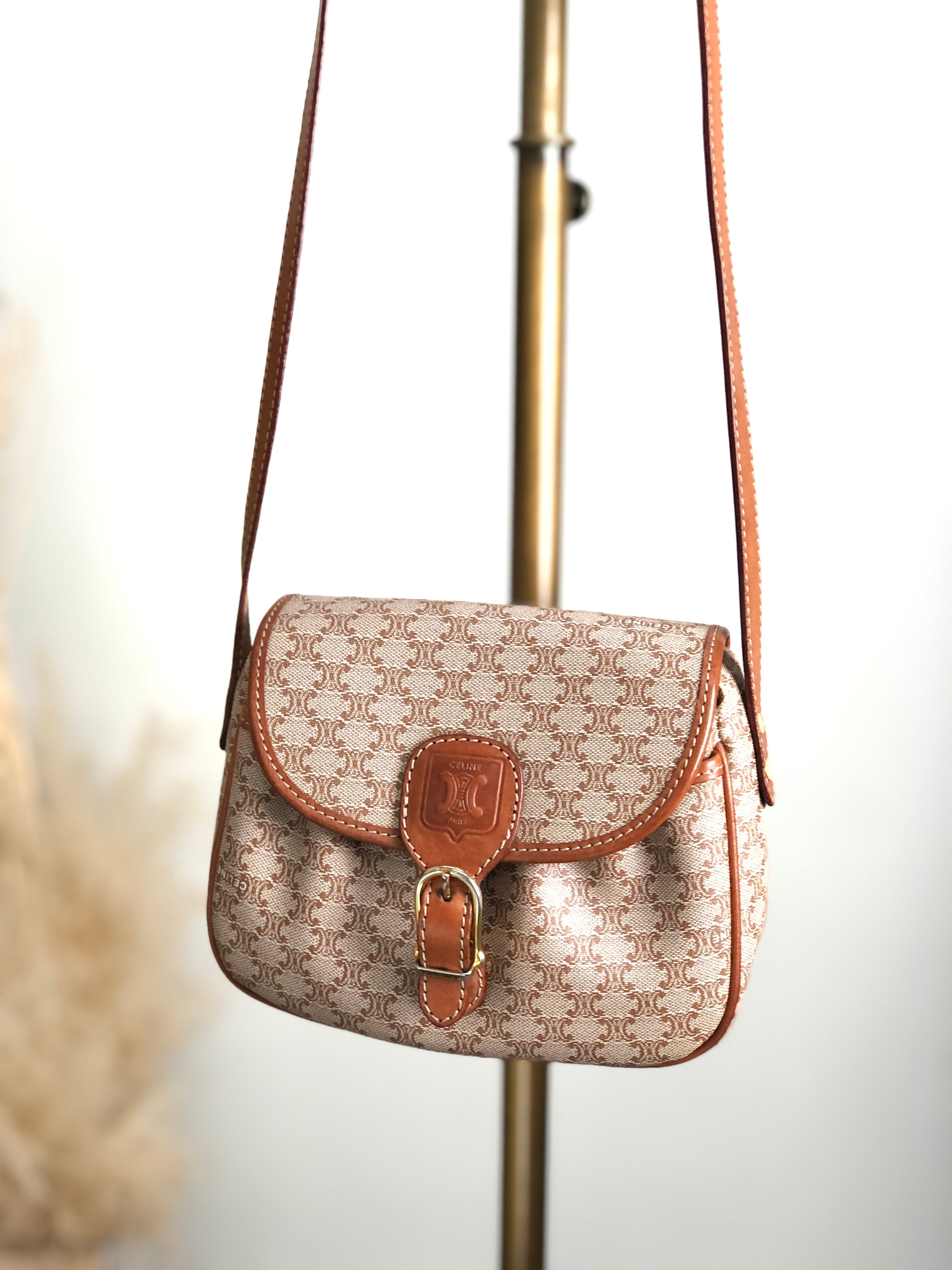 CELINE セリーヌ マカダム ショルダーバッグ ベージュ ブラゾン型押し