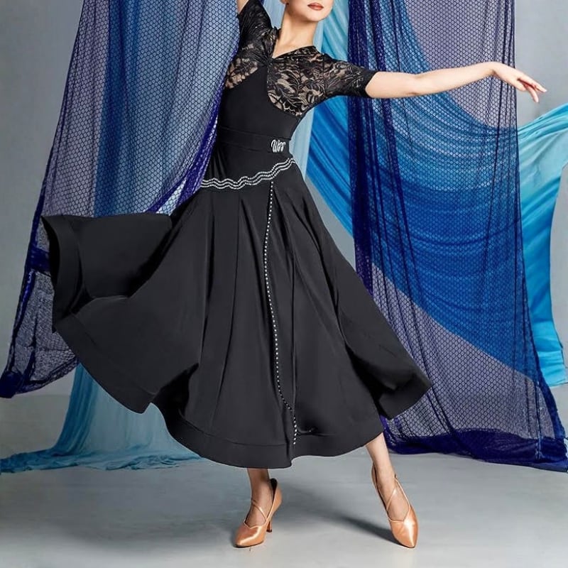 ウェーブライン ビジュー フレア ロングスカート 2col D00566