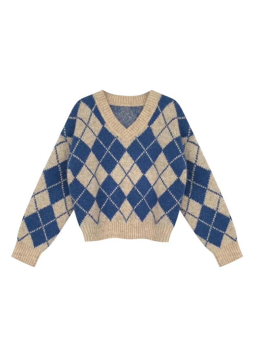 V-neck argyle knit（Vネックアーガイルニット）c-622 | konotoki