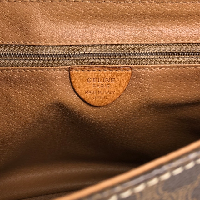 CELINE セリーヌ ショルダーバッグ ブラウン マカダム ブラゾン型押し PVC レザー フラップ vintage ヴィンテージ オールド 6pmbjw