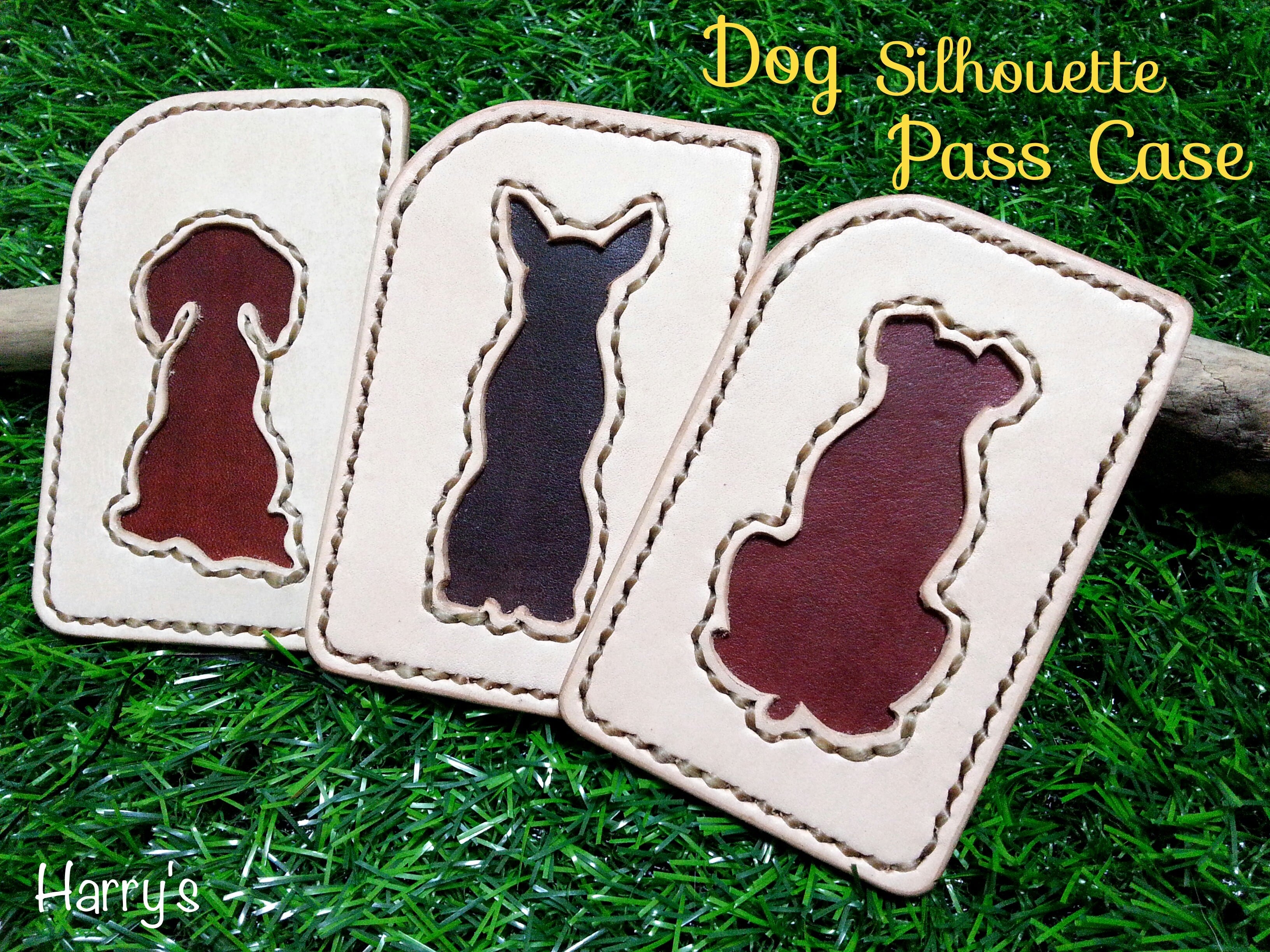 dogシルエットパスケース | 革製の犬、猫用ネームチョーカー、迷子札