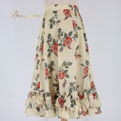 社交ダンス 衣装 スタンダード スカート レッスンウェア 練習着 花柄 マーミン アイボリー レッド系 イエロー系 グリーン系 薔薇 シック デザイン フレアスカート 柔らかい 伸縮性 おしゃれ エレガント ウエストバンド トレーニング ダンス用品 レディース 練習 スポーツウェア ファッション