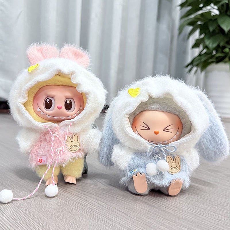 Labubu 1-3代用 秋冬 ふわふわ フード付きうさぎ耳トップス＋スカート