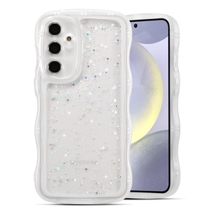 【努力特価】QLTYPRI Galaxy S24 FE ケース クリア TPU カバー ウェーブ おしゃれ 韓国 可愛い ウェーブ グリッター 透明 薄型 軽量 耐衝撃 滑り止め (SCG30) スマホケース ワイヤレス充電対応 ストラップホール付き ギャラクシーS24 FE ケース 6.7インチ 対応 - クリア