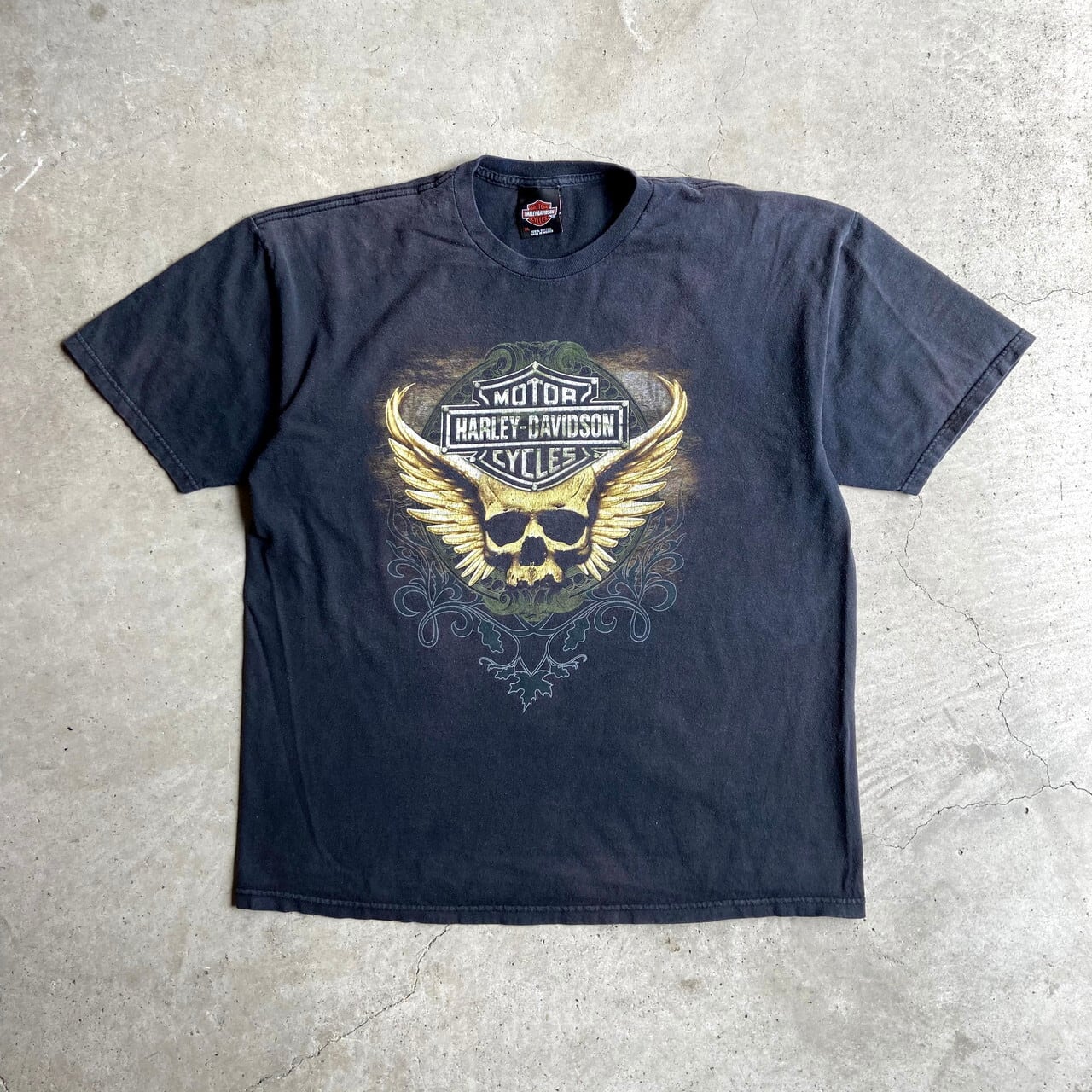 Harley-Davidson ハーレーダビッドソン 両面 ロゴ スカル プリント Tシャツ メンズXL 古着 モーターサイクル バイクTシャツ  フロントロゴ バックプリント ブラック 黒色【Tシャツ】 | cave 古着屋【公式】古着通販サイト