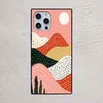 受注生産 iPhoneケース ピンク背景の山とドット抽象｜レトロウェーブ CURV015C