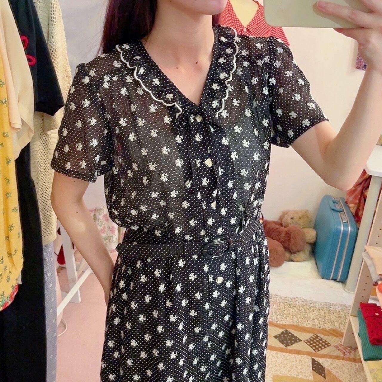 black dot scallop collar one-piece