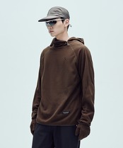 CALORA FLEECE HOODED PULLOVER_DARK BROWN