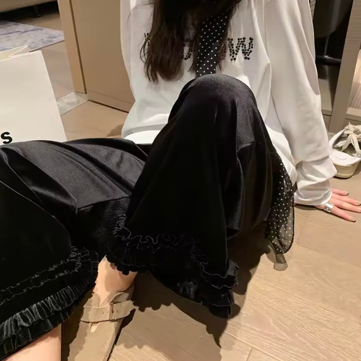 velvet ruffle pants
