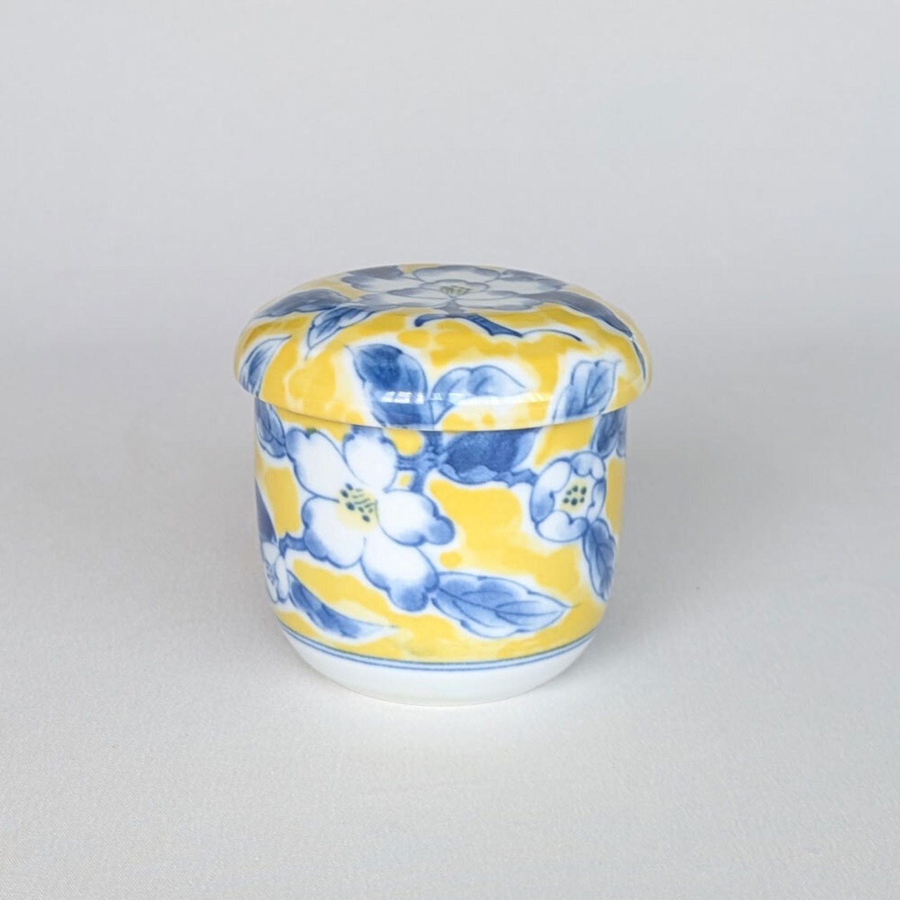 蒸し碗 茶碗蒸し 碗蒸し 器 蓋付き 黄彩花紋【 焼板付 染付 蒸し碗 】 美濃焼 日本製