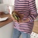可愛い色合い カラフルボーダー ラウンドネックTシャツ