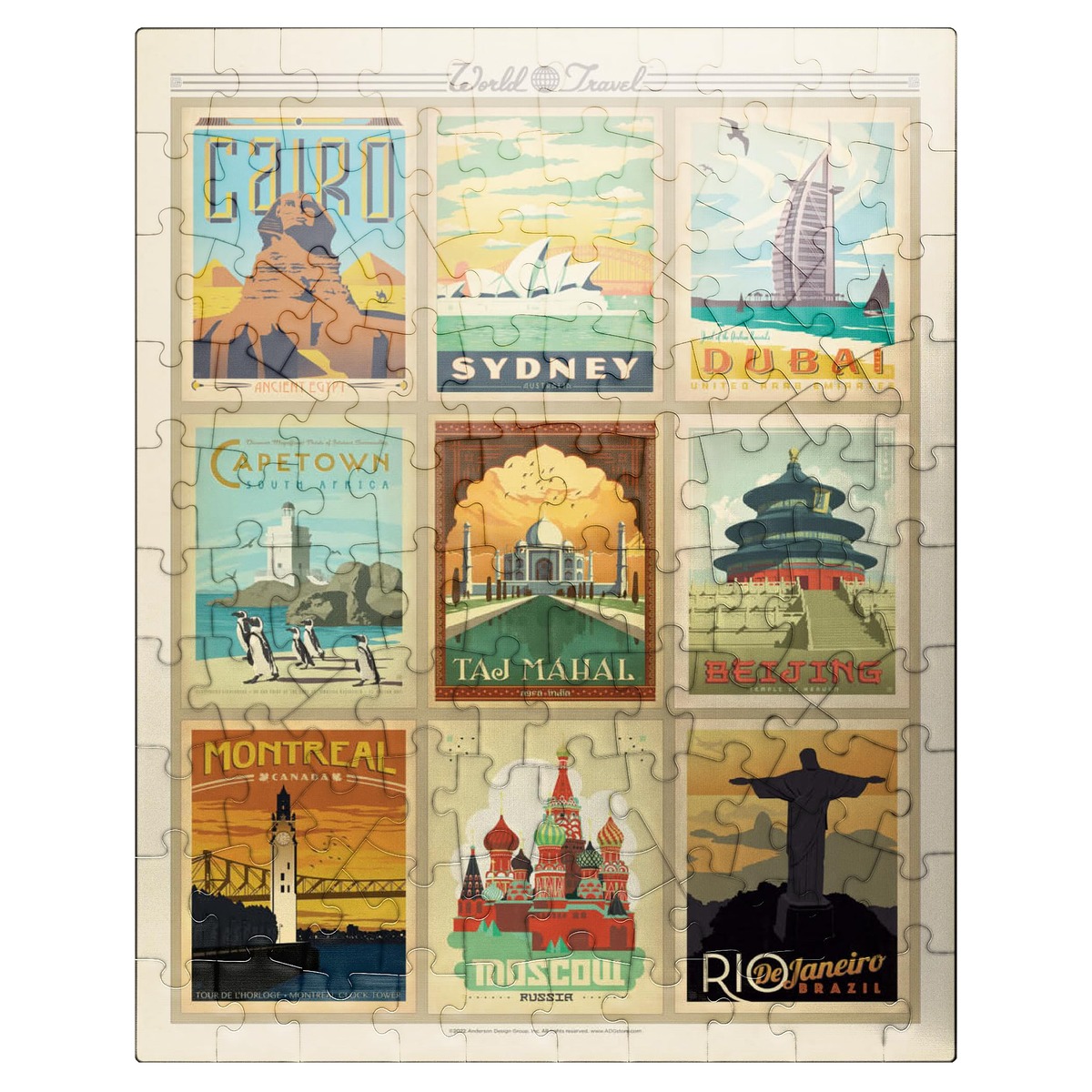 MyPuzzle 500pc World Travel Collage Jigsaw Puzzle – Vintage Poster Style, Premium Quality, Made In USA