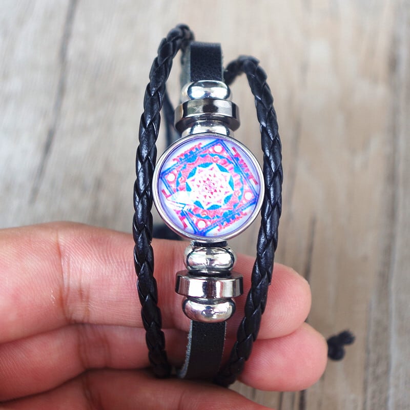 送料無料 女性男性仏教スリヤントラブレスレット手作り多層編組革神聖