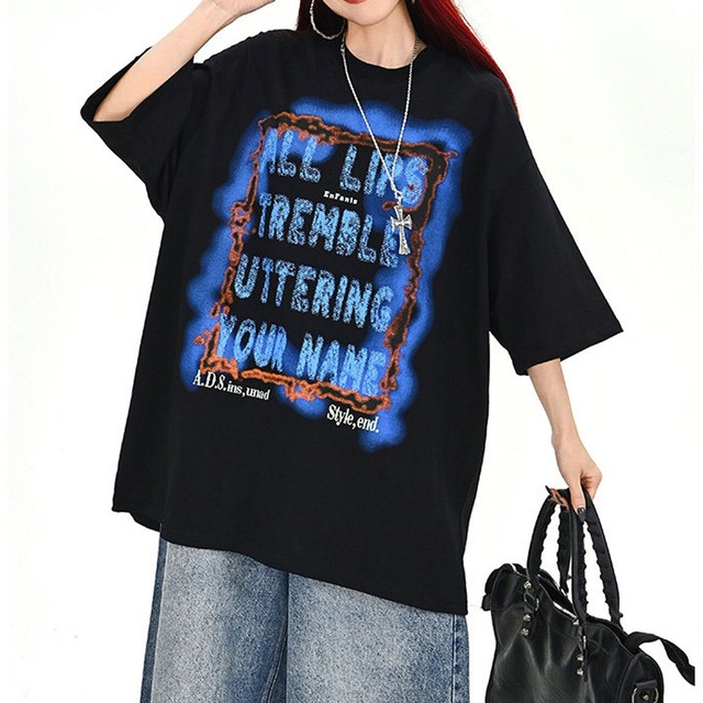 フレイムフレームレタリングビッグTシャツ 2col   R01700