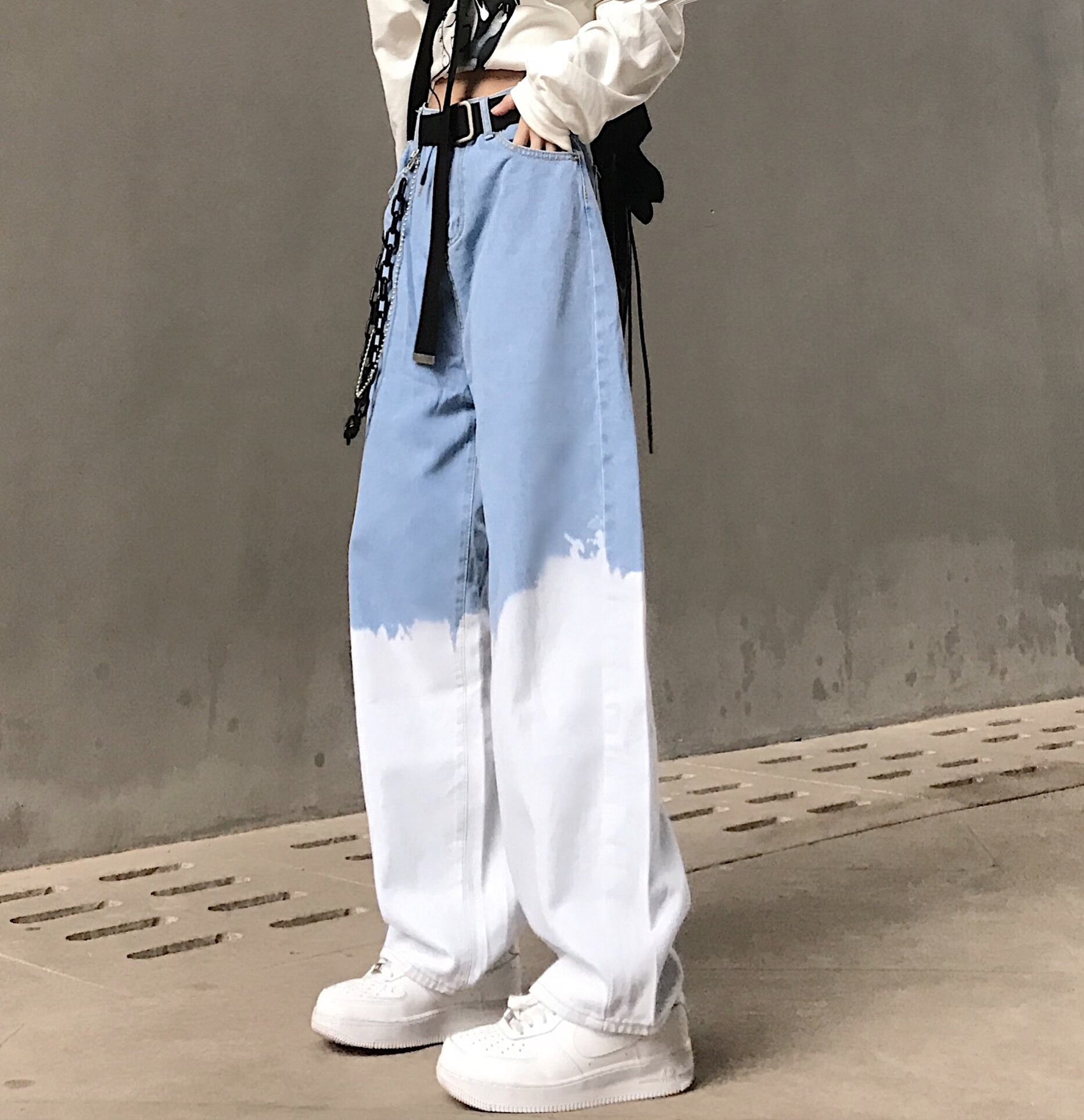 スプリングルーズジーンズ カラーカジュアルパンツ ハイウェストウェストワイドレッグ 春物 ワイドパンツ ケッペル24313009458