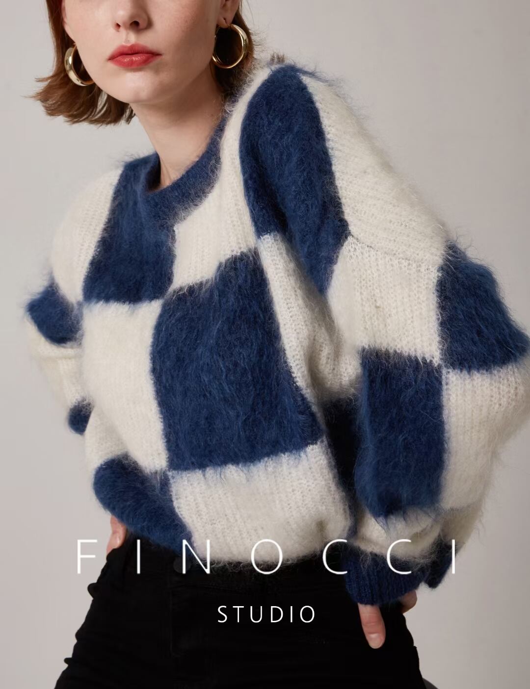 ブロックチェック柄ニット　AJ1079-1980