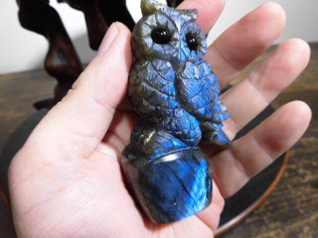 福を呼ぶ【送料無料】【高品質】ラブラドライトふくろう　no.2