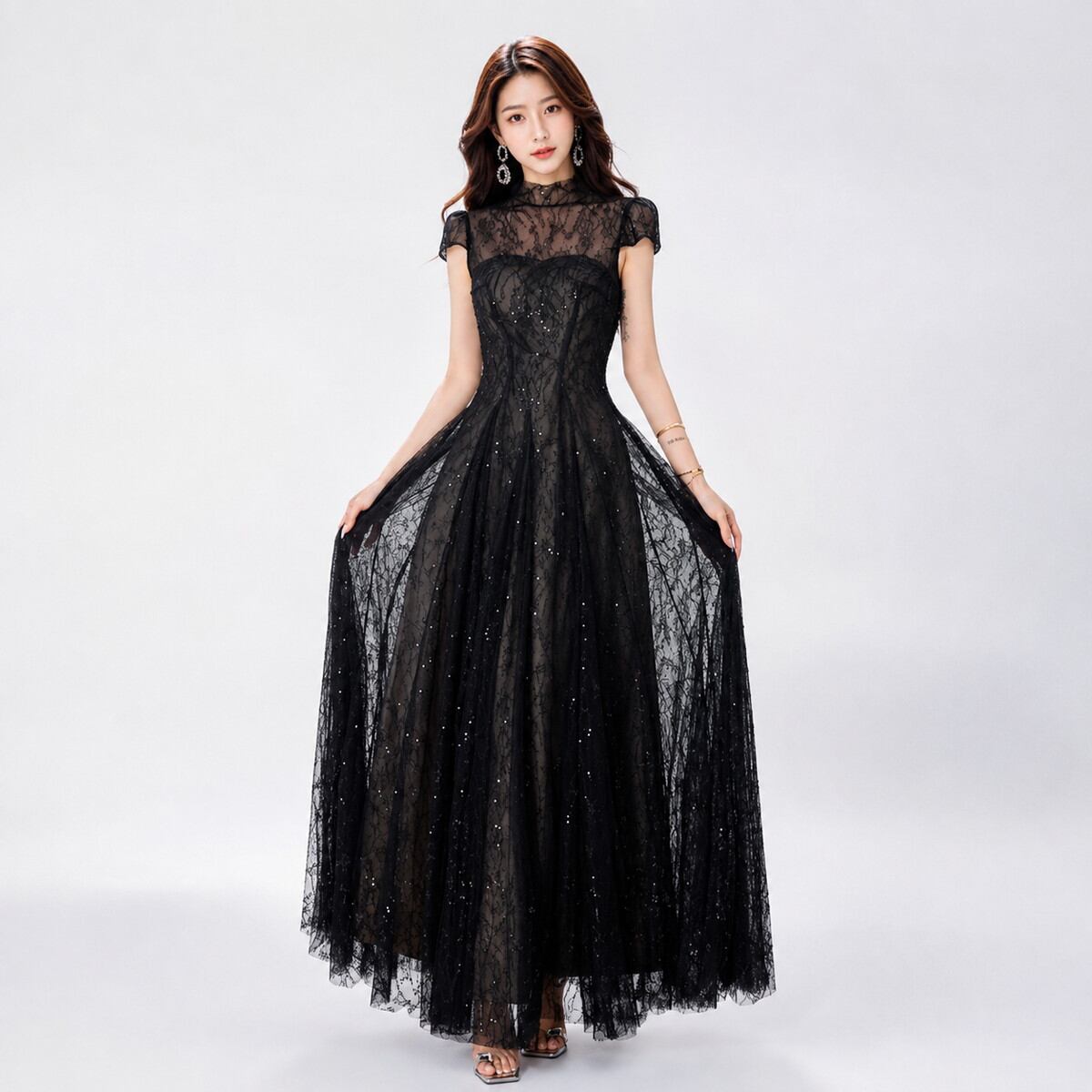 Sequin Decor Sleeveless Long Dress V3543