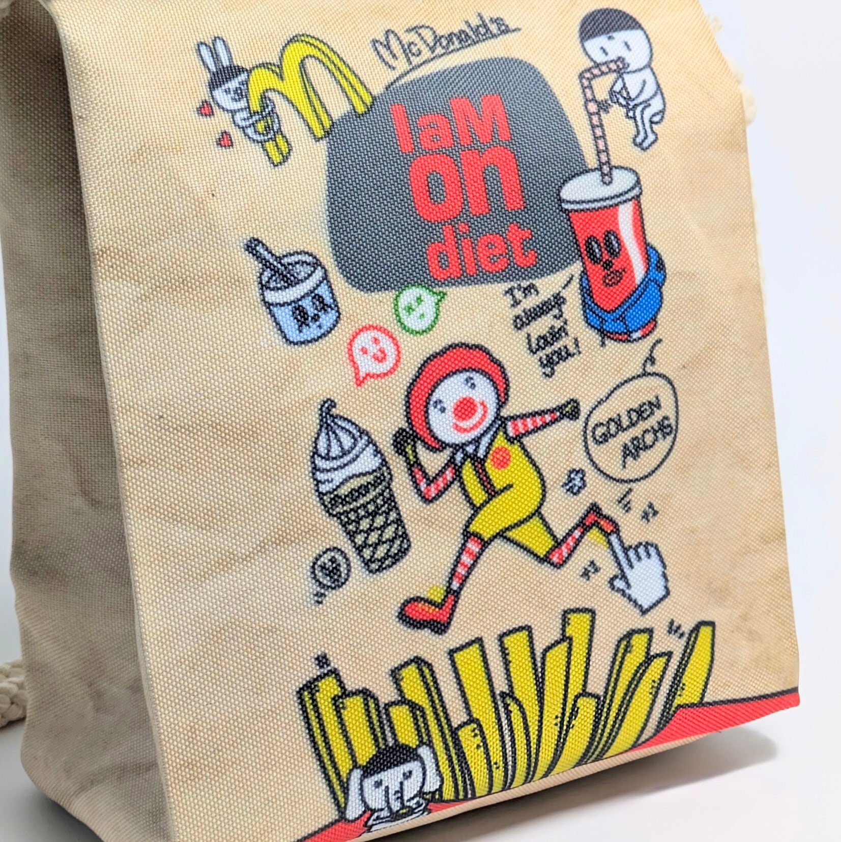 【 McDonald's(マクドナルド ) 】『 I am on diet. 』ロープショルダーバッグ*紙袋風 / Food Bag 〚アメリカン雑貨 アメトイ〛