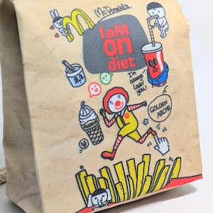 【 McDonald's(マクドナルド ) 】『 I am on diet. 』ロープショルダーバッグ*紙袋風 / Food Bag 〚アメリカン雑貨 アメトイ〛
