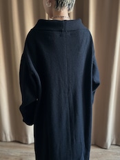 mode black big collar wool knit coat-5089-12