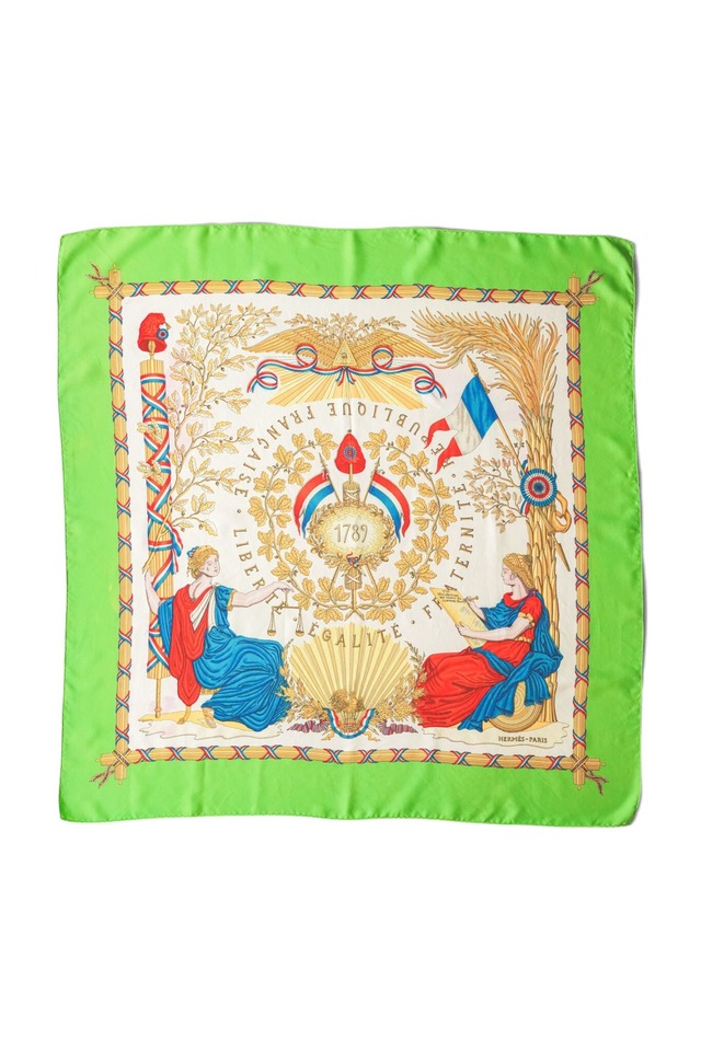 80's "HERMÈS" Carré 90 Silk Scarf Made in FRANCE — "1789 Liberté Égalité Fraternité" (Design by Joachim Metz)
