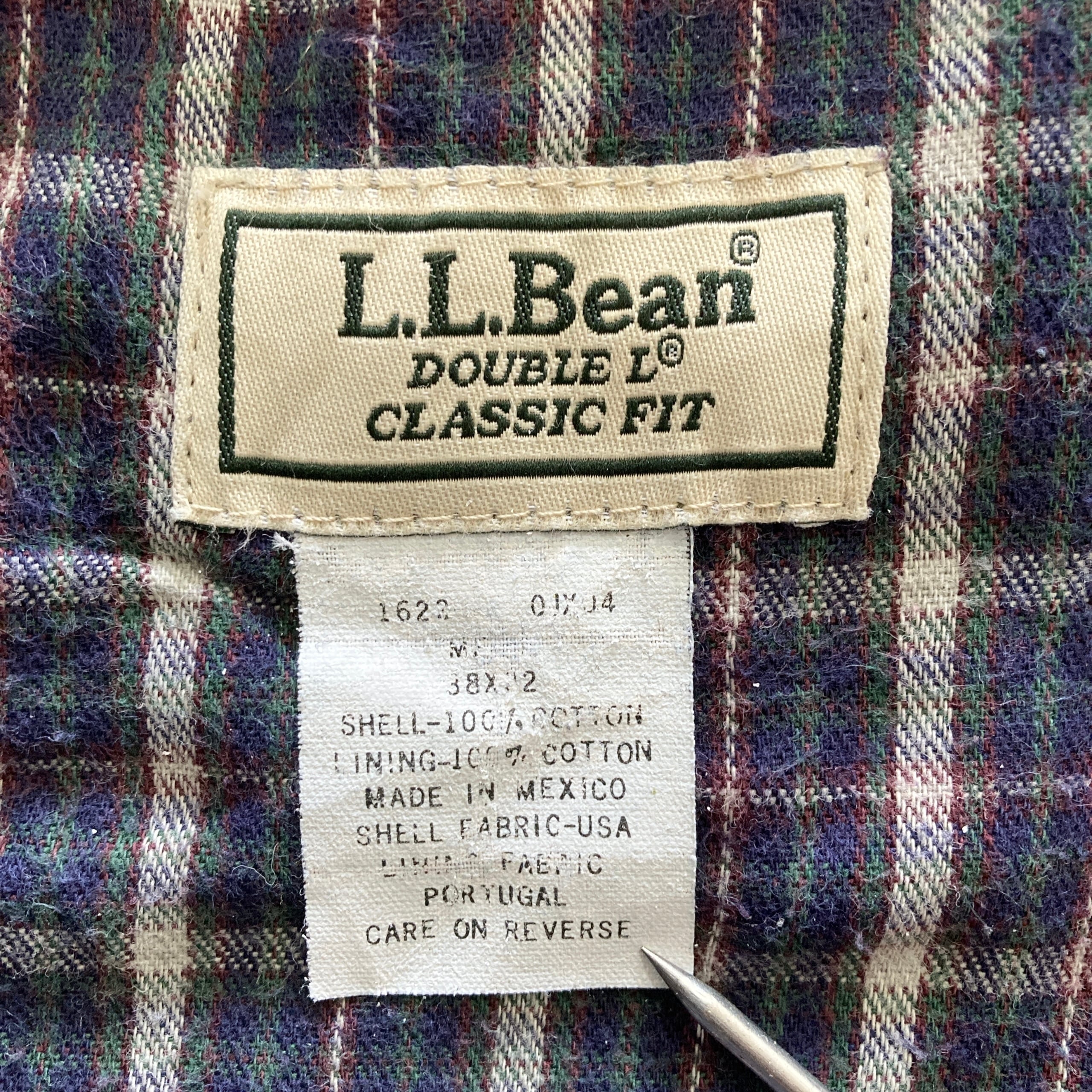 90s】 L.L.Bean エルエルビーン 表記38×32 レザーパッチ 裏地チェック