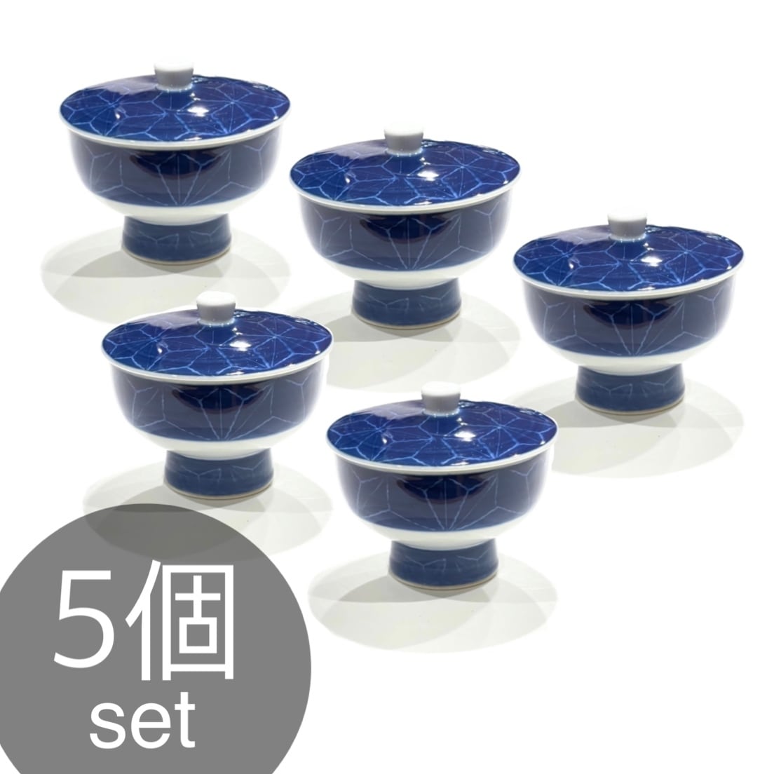 SALE】5個セット ルリ麻の葉 蓋付煎茶碗 (アウトレット) S32 | 24to3