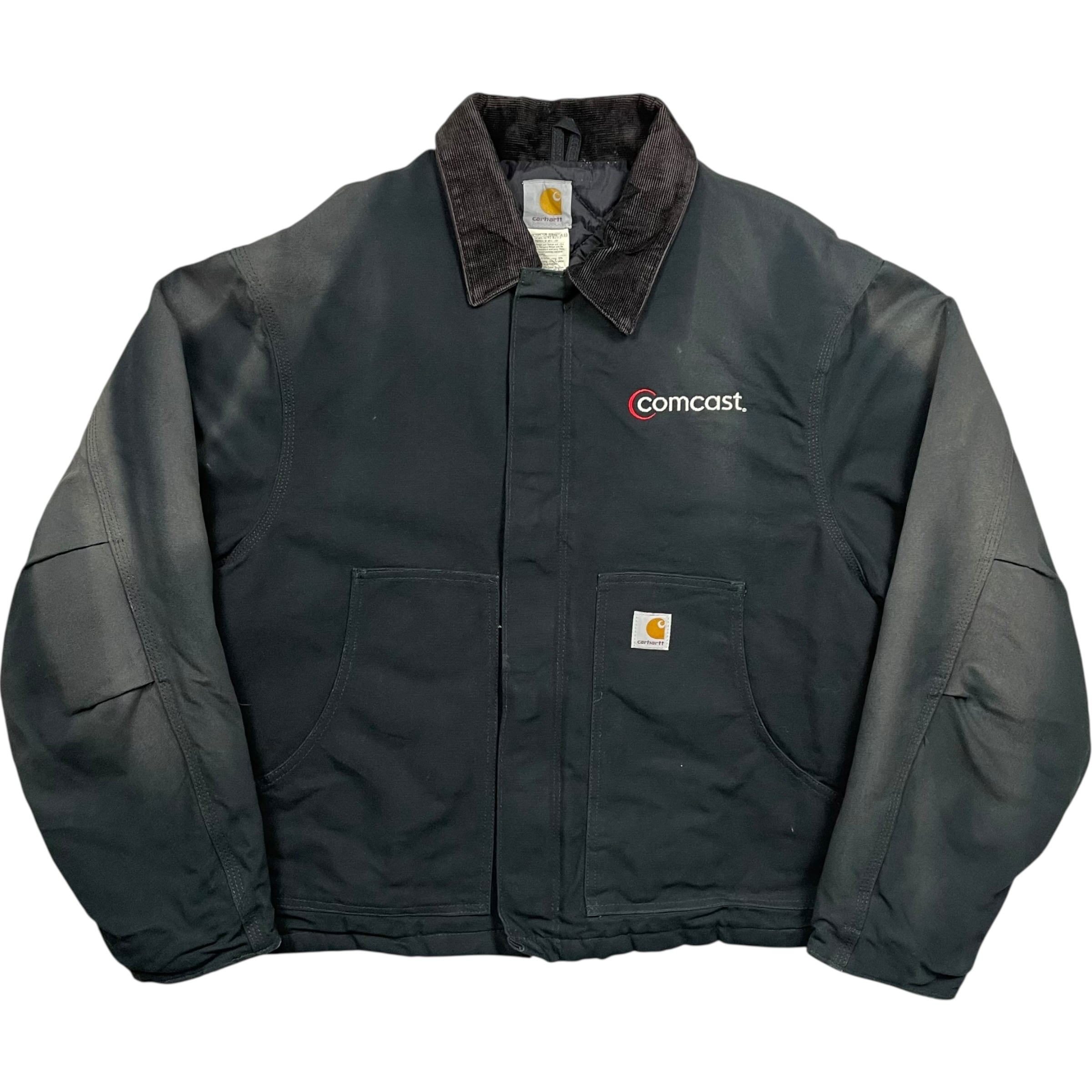 《XL》Carhartt カーハート トラディショナルジャケット ダックジャケット ブラック 刺繍企業ロゴ ロゴパッチ フェード 襟コーデュロイ 裏地ダイヤモンドキルティング no.9742