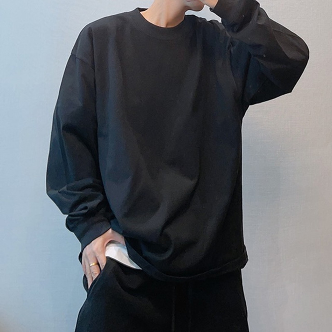 ラウンドネック無地ビッグロングTシャツ　913